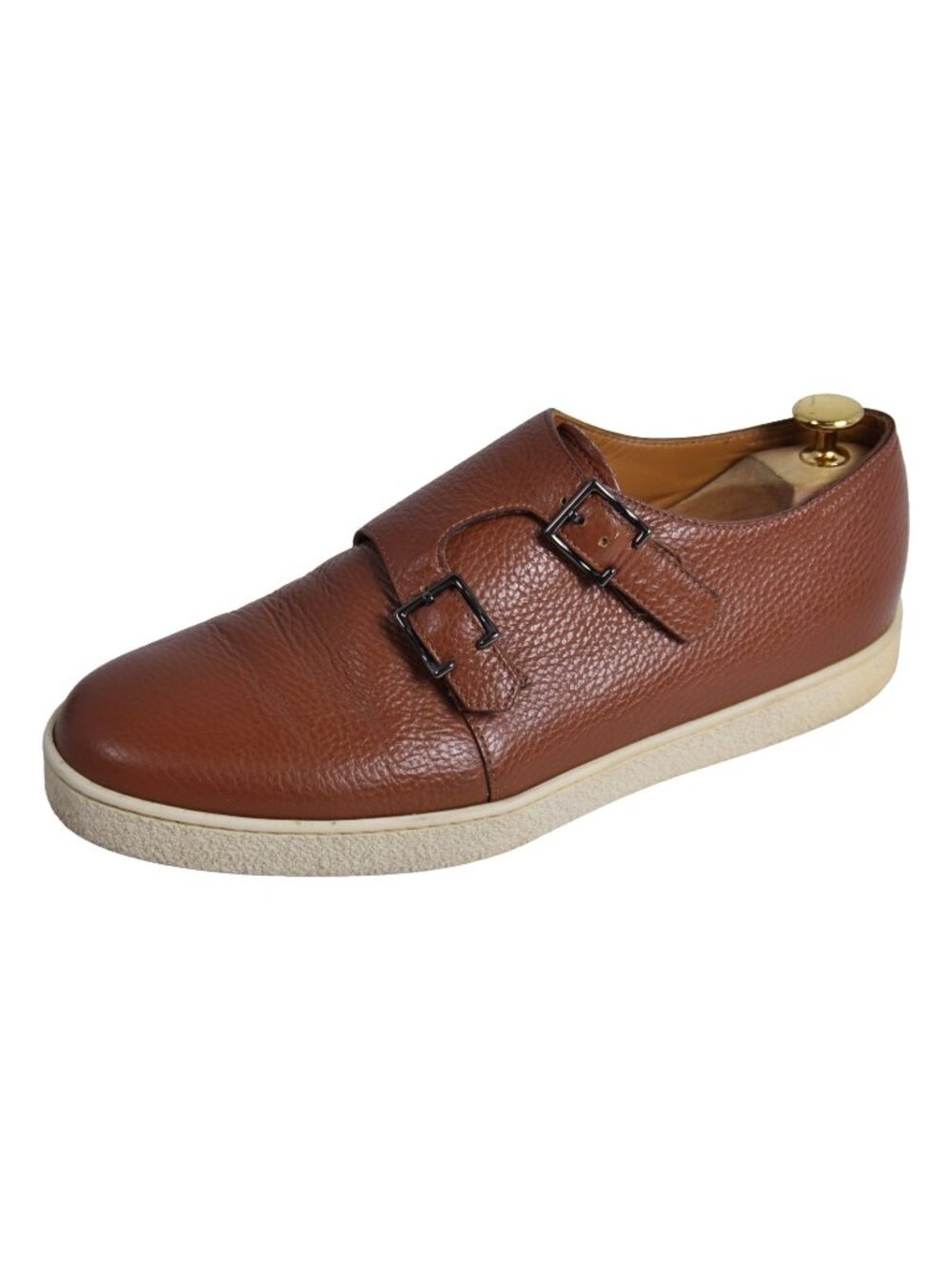 Hermes John Lobb Sneakers Holme Leather Shoes Double Monk Strap Brown 8